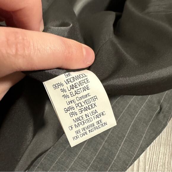 Theory Gray & White Virgin Wool Pinstripe Long Sleeve Three Button Blazer Sz 0 - Picture 7 of 10